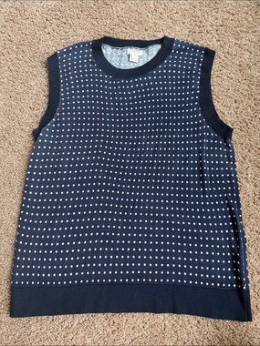 J. Crew Navy and White Polka Dot Sleeveless Knit Top Size M